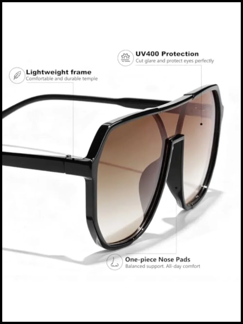 Oversized Square Aviator Sunglasses UV400 Protection Retro Trendy